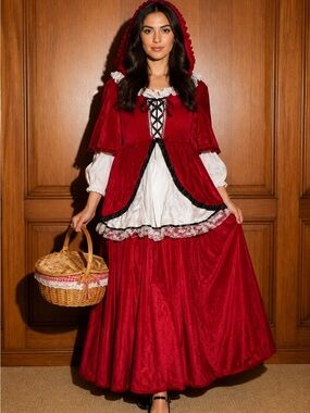 Red Velvet Little Red Riding Hood Costume Dress with Basket